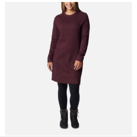 Columbia sweatshirt dress long sleeve burgundy with pockets size Small New - Picture 1 of 13